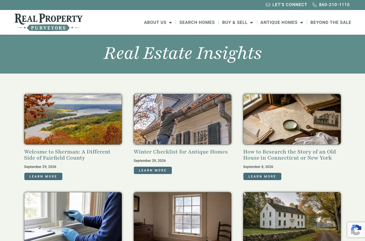 Real Property Purveyors blog page Real Estate Insights designed by DePinho Design
