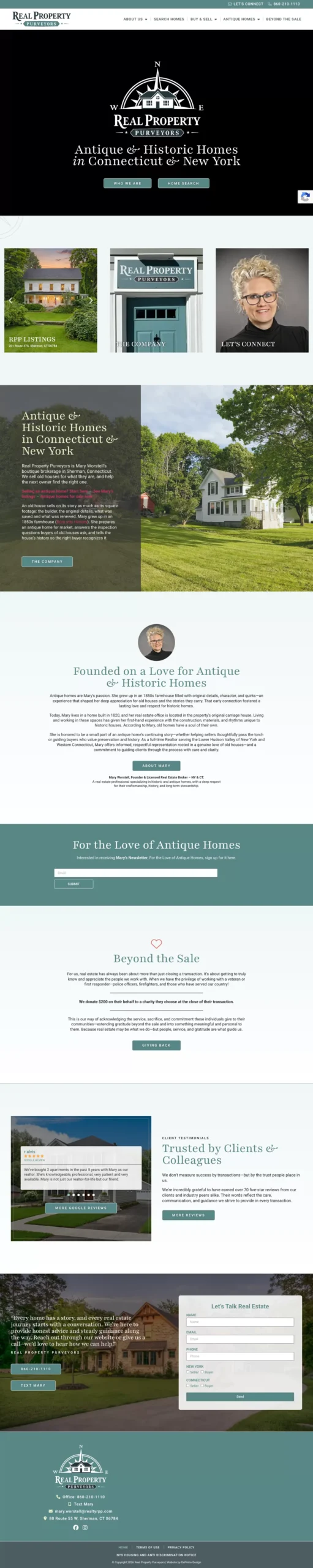 Real Property Purveyors full home page design by DePinho Design