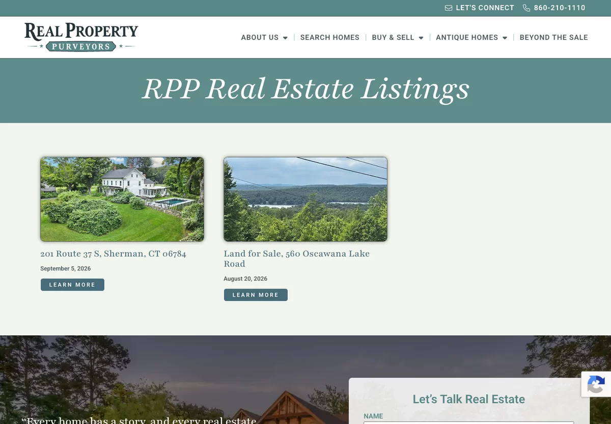 Real Property Purveyors listings page built on the WordPress CMS by DePinho Design