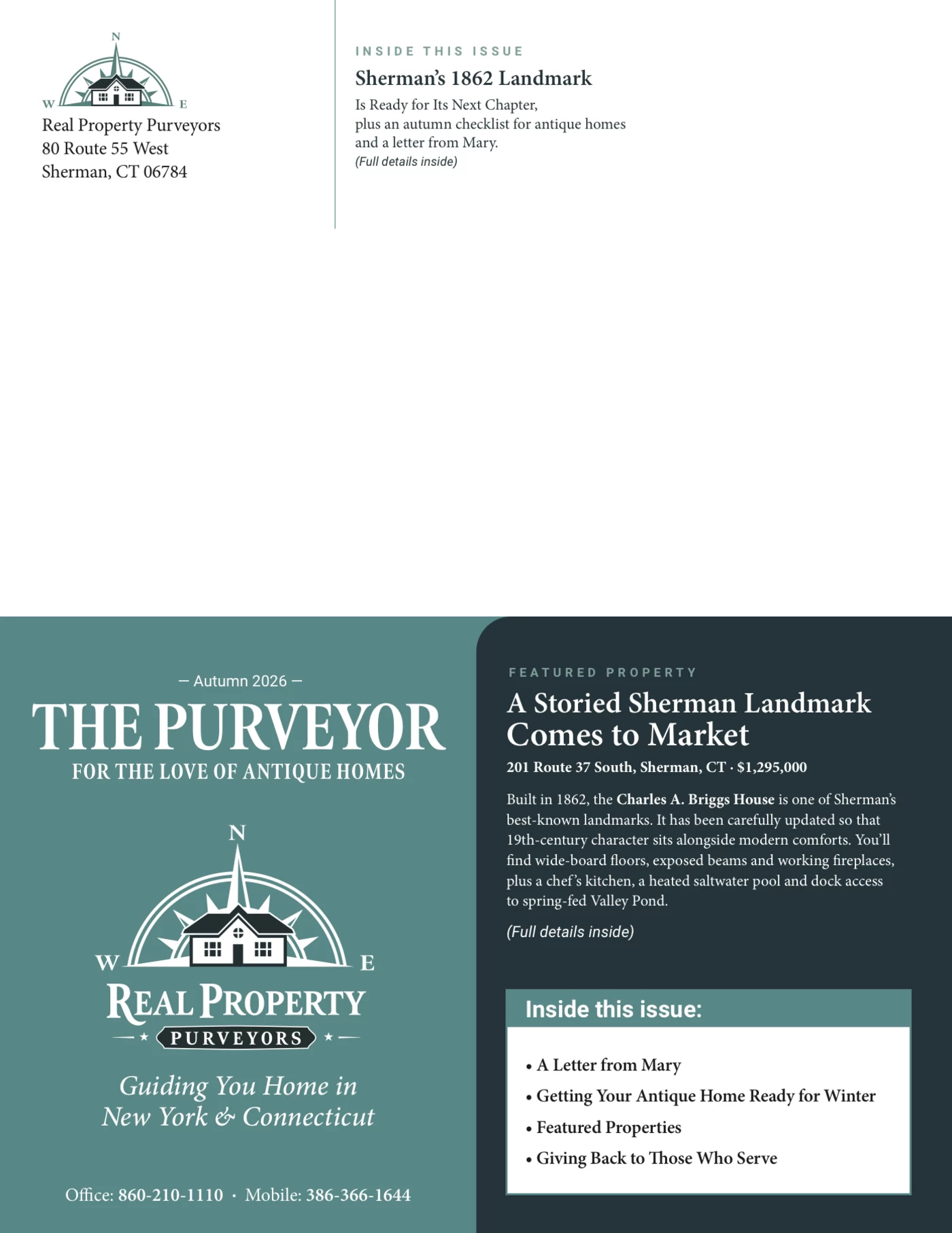 The Purveyor printed newsletter for Real Property Purveyors designed by DePinho Design